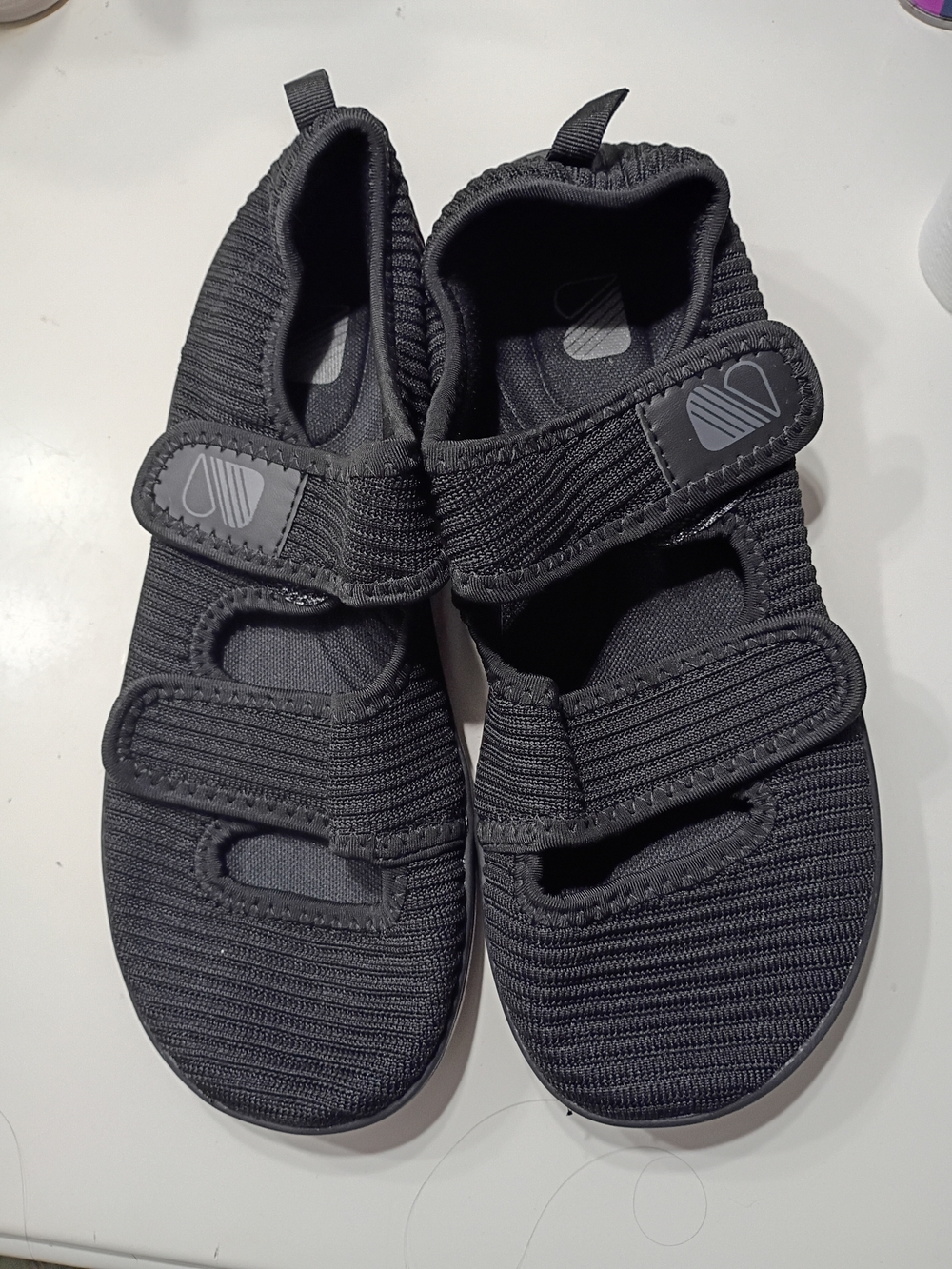 Women's Black Velcro Knit Sandals (Wide Width)